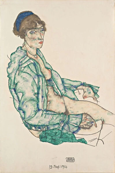 Sitting Semi-Nude with Blue Hairband, 1914. Artist: Schiele, Egon (1890?1918)