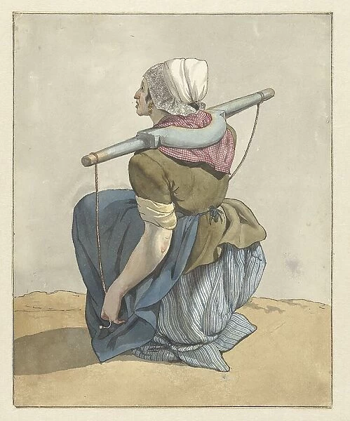 Sitting woman with a yoke on her shoulders, 1700-1800. Creator: W. Barthautz