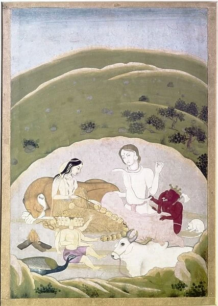 Siva and Parvati with their children, Ganesh and Karttikgya on Mount Kailash, c1745