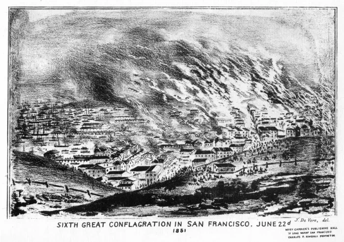 Framed Print : Sixth Great Conflagration in San Francisco, Californa, 1851 (1937). Artist: J de Vere