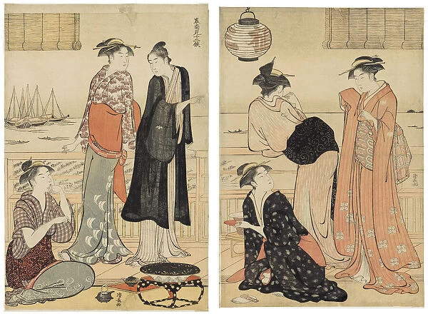 The Sixth Month, Enjoying the Evening Cool in a Teahouse, from the series The Twelve... About 1783. Creator: Torii Kiyonaga