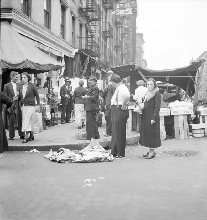 Framed Print : Sixth Street and Avenue C, New York City - Background photo for Hightstown project, 1936. Creator: Dorothea Lange Framed Print : Sixth Street and Avenue C, New York City - Background photo for Hightstown project, 1936. Creator: Dorothea Lange