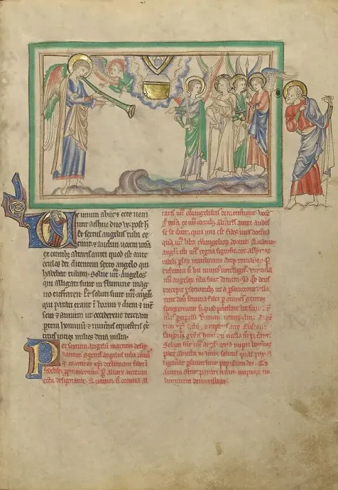 Framed Print : The Sixth Trumpet: The Angel at the Euphrates; Dyson Perrins Apocalypse, about 1255-1260. Creator: Unknown Framed Print : The Sixth Trumpet: The Angel at the Euphrates; Dyson Perrins Apocalypse, about 1255-1260. Creator: Unknown