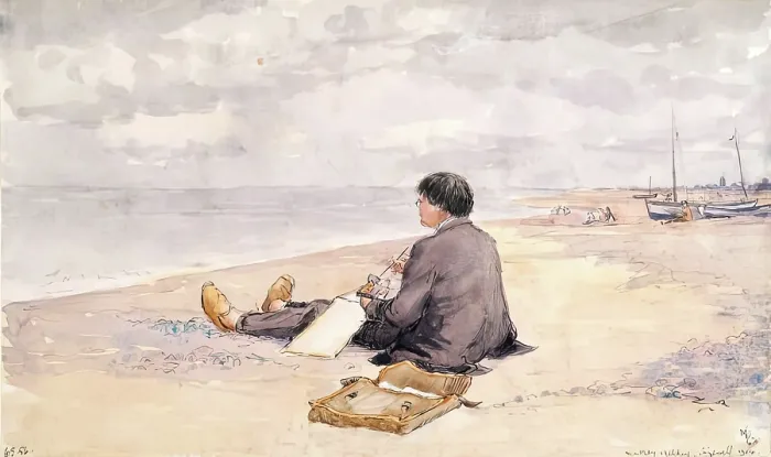 Framed Print : Sizewell - James McBey Sketching, 1914. Creator: Martin Hardie Framed Print : Sizewell - James McBey Sketching, 1914. Creator: Martin Hardie
