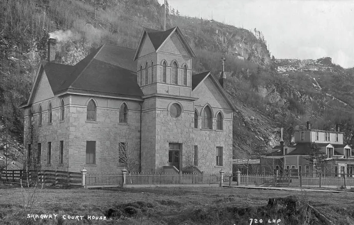 Framed Print : Skagway Court House, between c1900 and c1930. Creator: Unknown Framed Print : Skagway Court House, between c1900 and c1930. Creator: Unknown