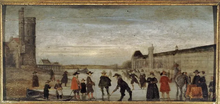 Framed Print : Skaters on the Seine in 1608, c1608. Creator: Unknown Framed Print : Skaters on the Seine in 1608, c1608. Creator: Unknown