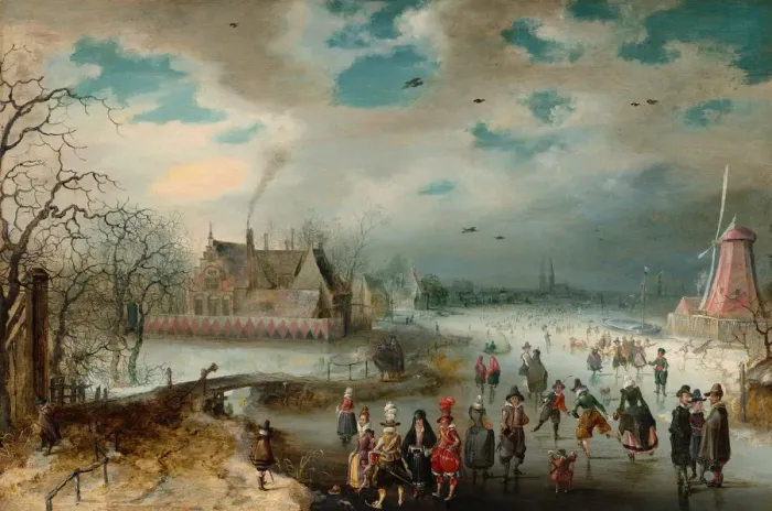 Framed Print : Skating on the Frozen Amstel River, 1611. Creator: Adam van Breen