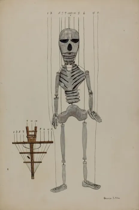 Framed Print : Skeleton Marionette, c. 1936. Creator: George File Framed Print : Skeleton Marionette, c. 1936. Creator: George File