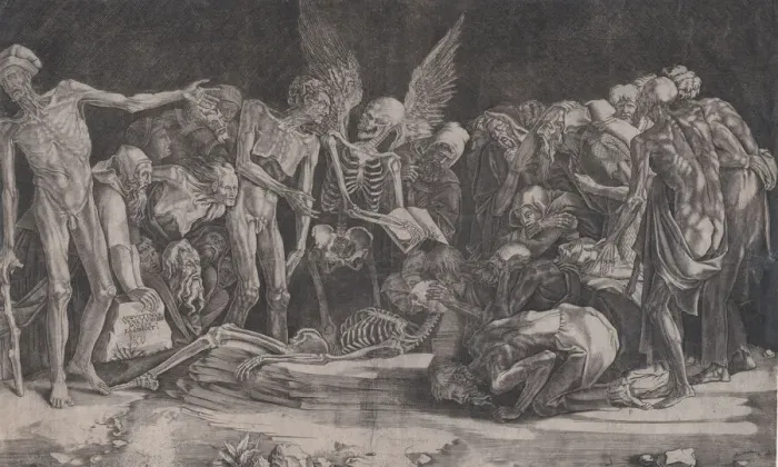 Framed Print : Skeletons, dated 1518. Creator: Agostino Veneziano Framed Print : Skeletons, dated 1518. Creator: Agostino Veneziano