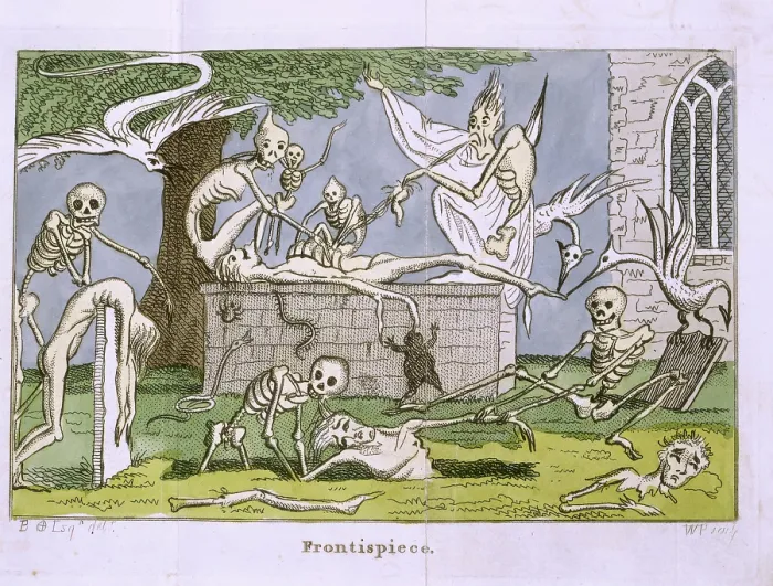 Framed Print : Skeletons and ghosts in a graveyard, 1808. Creator: Unknown Framed Print : Skeletons and ghosts in a graveyard, 1808. Creator: Unknown