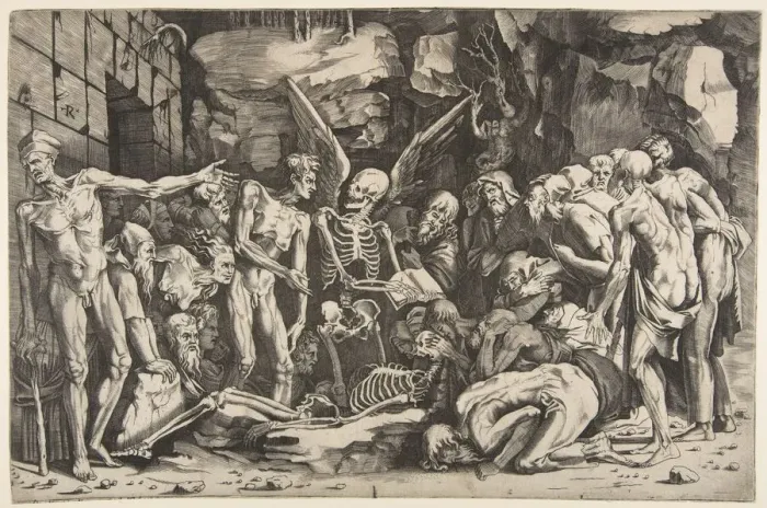Framed Print : The Skeletons, a group of emaciated men and women gathered around a skeleton laid on th Framed Print : The Skeletons, a group of emaciated men and women gathered around a skeleton laid on th