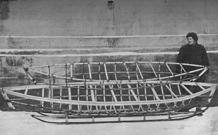 Framed Print : Skeletons o Kayak for One Man (Bamboo), and Double Kayak, lying on a Hand-Sledge, 1894, (1897) Framed Print : Skeletons o Kayak for One Man (Bamboo), and Double Kayak, lying on a Hand-Sledge, 1894, (1897)