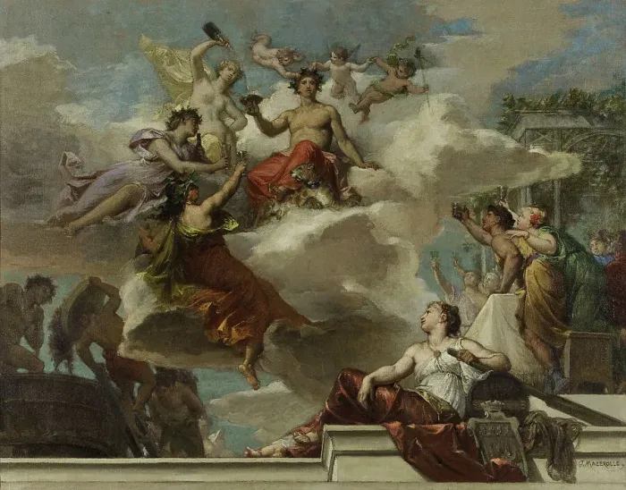 Framed Print : Sketch for the 12th arrondissement town hall: The triumph of Bacchus (ceiling of...staircase), 1880. Creator: Joseph Alexis Mazerolle Framed Print : Sketch for the 12th arrondissement town hall: The triumph of Bacchus (ceiling of...staircase), 1880. Creator: Joseph Alexis Mazerolle