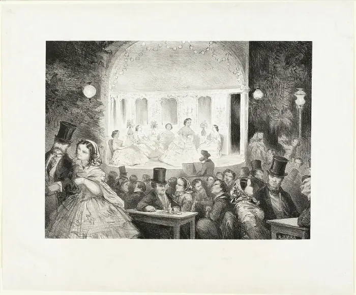 Framed Print : Sketch of a Café-Concert on the Rue Madame, 1857. Creator: Antoine Gustave Droz Framed Print : Sketch of a Café-Concert on the Rue Madame, 1857. Creator: Antoine Gustave Droz