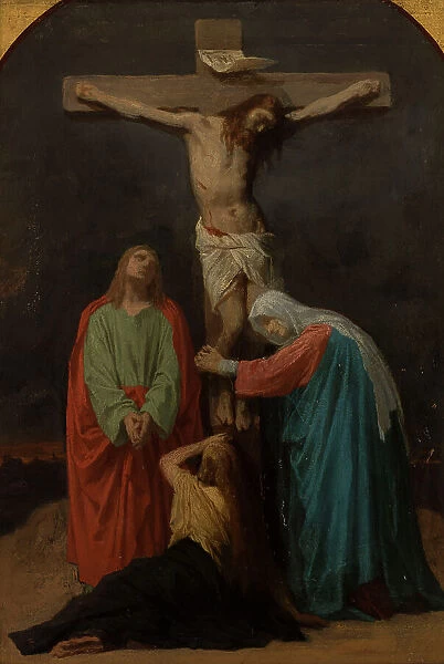 Sketch for the church of Saint-Eustache : Crucifixion, Jesus on the cross, 1856. Creator: Emile Signol