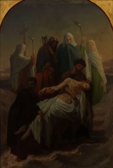 Framed Print : Sketch for the church of Saint-Eustache : the deposition from the cross, the burial of Christ, 1856. Creator: Emile Signol Framed Print : Sketch for the church of Saint-Eustache : the deposition from the cross, the burial of Christ, 1856. Creator: Emile Signol