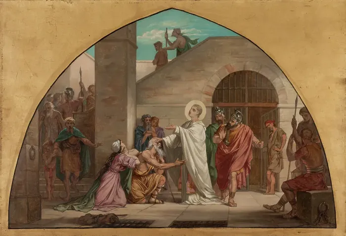 Framed Print : Sketch for the church of Saint-Gervais: St Laurence healing the blind in prison, c.1869. Creator: Célestin Nanteuil Framed Print : Sketch for the church of Saint-Gervais: St Laurence healing the blind in prison, c.1869. Creator: Célestin Nanteuil