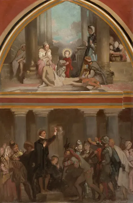 Framed Print : Sketch for the church of Saint-Séverin: the childhood of St Francis de Sales... c.1852. Creator: Victor-Louis Mottez