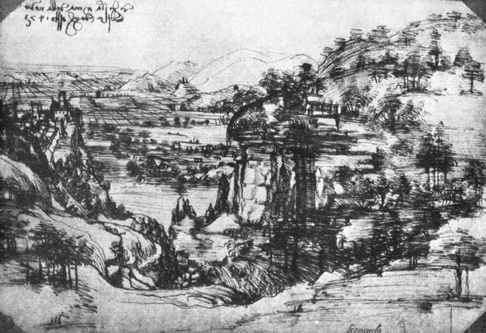 Framed Print : A sketch of a countryside view, 15th century (1930). Artist: Leonardo da Vinci Framed Print : A sketch of a countryside view, 15th century (1930). Artist: Leonardo da Vinci