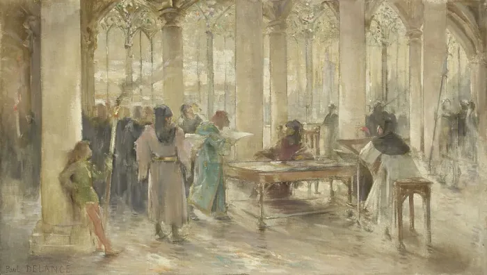 Framed Print : Sketch for the courtroom of the Paris Commercial Court: The Book of Trades, c1891. Creator: Paul Louis Delance Framed Print : Sketch for the courtroom of the Paris Commercial Court: The Book of Trades, c1891. Creator: Paul Louis Delance