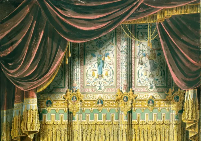 Framed Print : Sketch for the curtain for the Michael Theatre in Saint Petersburg, 1852. Artist: Roller, Andreas Leonhard (1805-1891) Framed Print : Sketch for the curtain for the Michael Theatre in Saint Petersburg, 1852. Artist: Roller, Andreas Leonhard (1805-1891)
