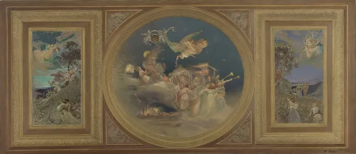 Framed Print : Sketch for the dining room in the Hôtel de Ville, Paris : allegorical figures... c.1891. Creator: Eugene Martial Simas Framed Print : Sketch for the dining room in the Hôtel de Ville, Paris : allegorical figures... c.1891. Creator: Eugene Martial Simas