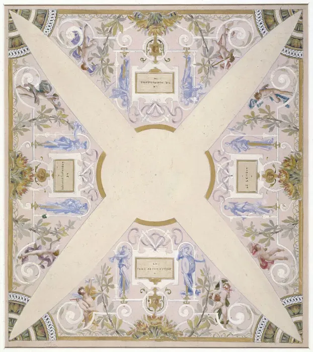 Framed Print : Sketch for the festival staircase at the Hotel de Ville in Paris: April, between 1888 and 1898. Creator: Luc Olivier Merson Framed Print : Sketch for the festival staircase at the Hotel de Ville in Paris: April, between 1888 and 1898. Creator: Luc Olivier Merson