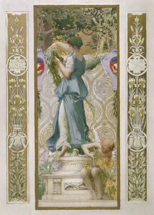 Framed Print : Sketch for the Festival Staircase at the Hotel de Ville in Paris: Flowers (Garland), c1888-1898. Creator: Luc Olivier Merson Framed Print : Sketch for the Festival Staircase at the Hotel de Ville in Paris: Flowers (Garland), c1888-1898. Creator: Luc Olivier Merson