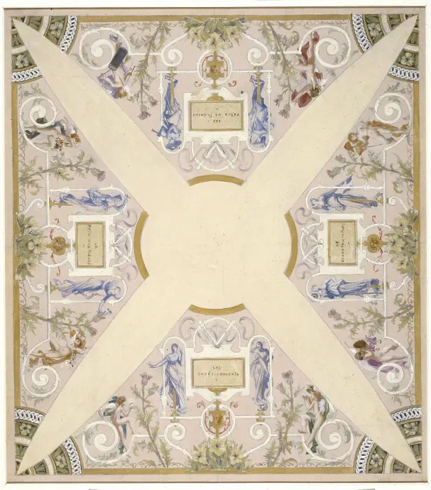 Framed Print : Sketch for the festival staircase at the Hotel de Ville in Paris: June, between 1888 and 1898. Creator: Luc Olivier Merson Framed Print : Sketch for the festival staircase at the Hotel de Ville in Paris: June, between 1888 and 1898. Creator: Luc Olivier Merson