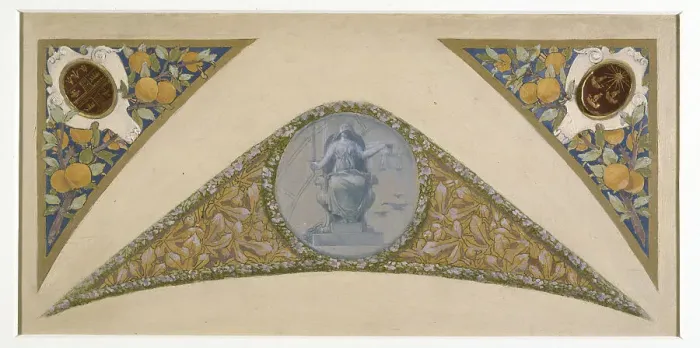 Framed Print : Sketch for the festival staircase at the Hotel de Ville in Paris: Libra, between 1888 and 1898. Creator: Luc Olivier Merson Framed Print : Sketch for the festival staircase at the Hotel de Ville in Paris: Libra, between 1888 and 1898. Creator: Luc Olivier Merson