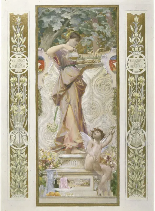 Framed Print : Sketch for the Festival Staircase at the Hotel de Ville in Paris: Refreshment, c1888-1898. Creator: Luc Olivier Merson Framed Print : Sketch for the Festival Staircase at the Hotel de Ville in Paris: Refreshment, c1888-1898. Creator: Luc Olivier Merson
