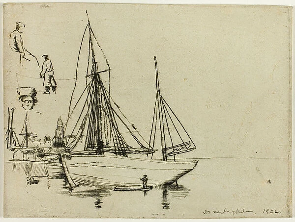 Sketch of Fishing Boats and Sailors, 1902. Creator: Donald Shaw MacLaughlan