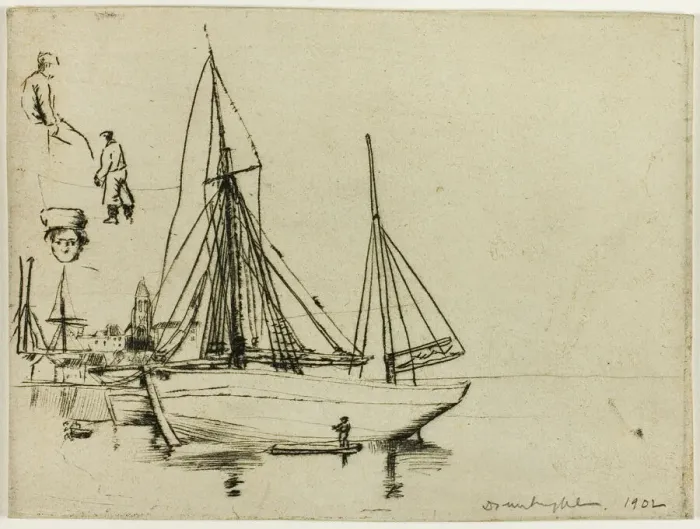 Framed Print : Sketch of Fishing Boats and Sailors, 1902. Creator: Donald Shaw MacLaughlan Framed Print : Sketch of Fishing Boats and Sailors, 1902. Creator: Donald Shaw MacLaughlan