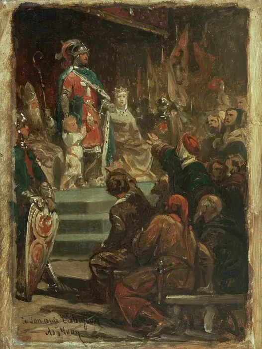 Framed Print : Sketch for the Hôtel de Ville, Paris : Philip II of France leaving for the Holy Land, c.1862. Creator: Adolphe Yvon Framed Print : Sketch for the Hôtel de Ville, Paris : Philip II of France leaving for the Holy Land, c.1862. Creator: Adolphe Yvon