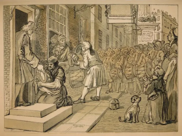 Framed Print : Sketch for Industry and Idleness - Plate VI, 1747. Artist: William Hogarth