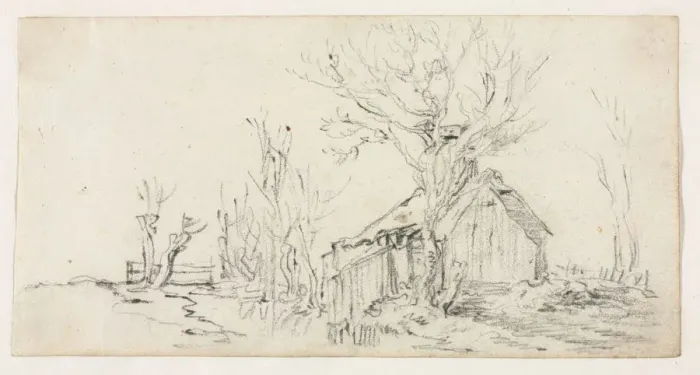 Framed Print : Sketch of Landscape with Cottage, c. 1630. Creator: Jan van Goyen (Dutch, 1596-1656) Framed Print : Sketch of Landscape with Cottage, c. 1630. Creator: Jan van Goyen (Dutch, 1596-1656)