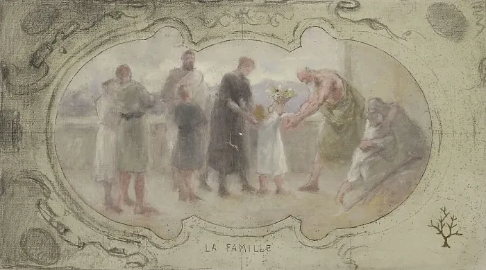 Framed Print : Sketch for the Lobau gallery of the Hotel de Ville in Paris: Family, 1890. Creator: Jean Pierre Victor Mazies Framed Print : Sketch for the Lobau gallery of the Hotel de Ville in Paris: Family, 1890. Creator: Jean Pierre Victor Mazies