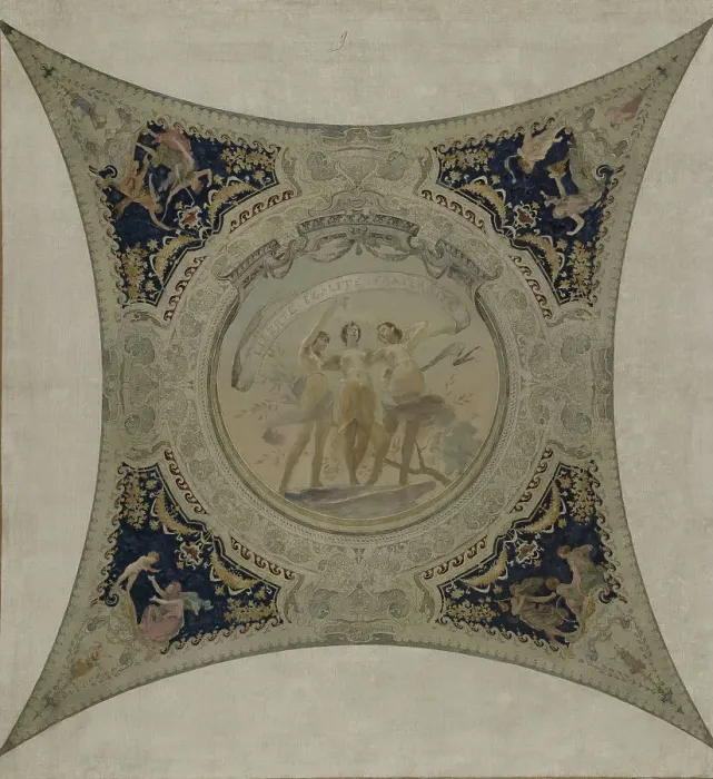 Framed Print : Sketch for the Lobau gallery of the Hotel de Ville in Paris: Liberty, Equality, Fraternity, 1890. Creator: Hector d Espouy Framed Print : Sketch for the Lobau gallery of the Hotel de Ville in Paris: Liberty, Equality, Fraternity, 1890. Creator: Hector d Espouy