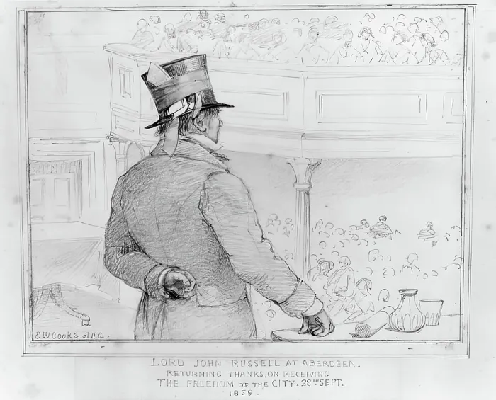Framed Print : Sketch of Lord Russell MP, Receiving the Freedom of the City, 1859. Creator: Edward William Cooke Framed Print : Sketch of Lord Russell MP, Receiving the Freedom of the City, 1859. Creator: Edward William Cooke