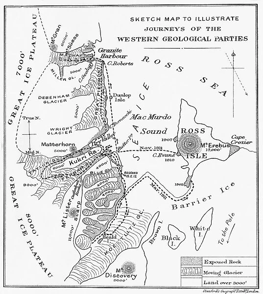 Sketch Map to Illustrate Journeys of the Western Geological Parties, 1913