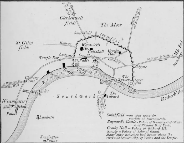 Framed Print : Sketch map of London in the 15th century, 1906 Framed Print : Sketch map of London in the 15th century, 1906