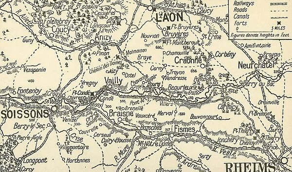 Sketch Map of the Valley of the Aisne above Soissons, 1914, (c1920). Creator: Unknown