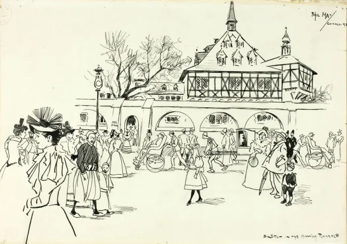 Framed Print : Sketch in the Midway Plaisance, 1893. Creator: Philip William May Framed Print : Sketch in the Midway Plaisance, 1893. Creator: Philip William May