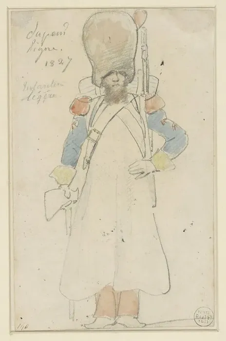 Framed Print : Sketch of military uniform, 1827. Creator: Auguste Raffet Framed Print : Sketch of military uniform, 1827. Creator: Auguste Raffet