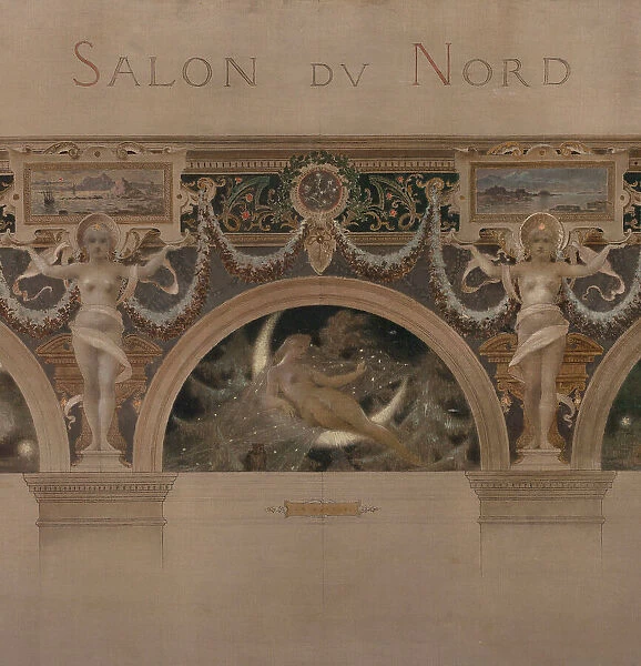 Sketch for the north entrance hall of the Hotel de Ville in Paris: Bear. The night. A Dragon, 1892. Creators: Henri Camille Danger, Theophile Barrau