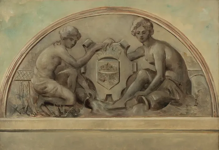Framed Print : Sketch for the pediment at the school complex of Alfortville: The Seine and the Marne fram... 1898. Creator: Emile Delbos Framed Print : Sketch for the pediment at the school complex of Alfortville: The Seine and the Marne fram... 1898. Creator: Emile Delbos