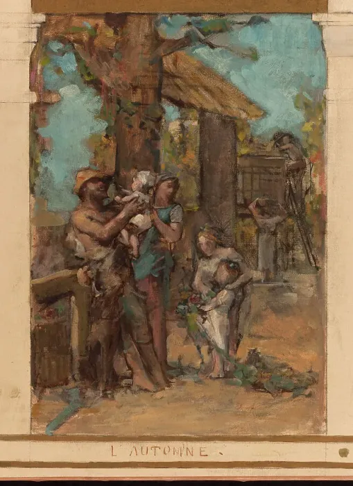Framed Print : Sketch for the reception hall of the town hall in the 4th arrondissement: Autumn. Winter... 1884. Creator: Leon Francois Comerre Framed Print : Sketch for the reception hall of the town hall in the 4th arrondissement: Autumn. Winter... 1884. Creator: Leon Francois Comerre