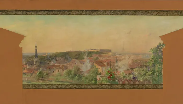 Framed Print : Sketch for the reception hall at the town hall of Vanves: Panorama of Vanves, 1902. Creator: Pierre Vauthier Framed Print : Sketch for the reception hall at the town hall of Vanves: Panorama of Vanves, 1902. Creator: Pierre Vauthier