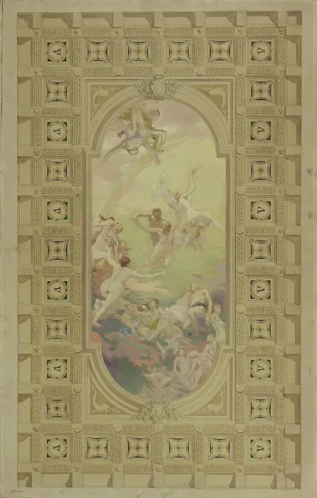Framed Print : Sketch for a reception room in the Hôtel de Ville, Paris : Gaiety. Farandole, 1892. Creator: Eugene Martial Simas Framed Print : Sketch for a reception room in the Hôtel de Ville, Paris : Gaiety. Farandole, 1892. Creator: Eugene Martial Simas