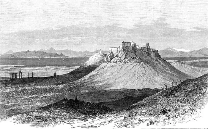 Framed Print : Sketch from the road between Marathon and Athens, 1870. Creator: Unknown Framed Print : Sketch from the road between Marathon and Athens, 1870. Creator: Unknown